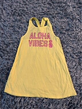 Girls Neon Yellow 'Aloha Vibes' Swim Coverup Tank - Pink Graphic